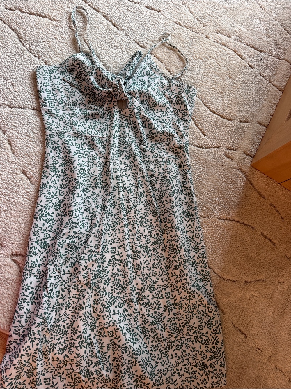 SHEIN White Mini Dress with Green Leaf Print